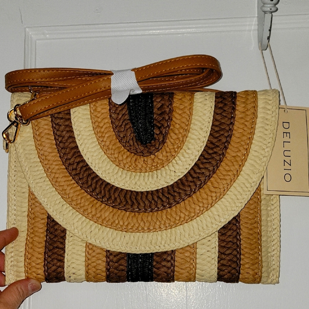 NWT Women's Tan and Brown Woven Covertible Bag